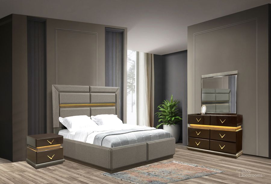 The appearance of Dunhill King 4 Piece Bedroom Set In Brown designed by Galaxy Home Furnishings in the modern / contemporary interior design. This brown piece of furniture  was selected by 1StopBedrooms from Dunhill Collection to add a touch of cosiness and style into your home. Sku: 601955551410-1;601955551410-2;601955551410-3;601955551410-4;601955551441;601955551458;601955551427. Material: Wood. Product Type: Bedroom Set. Image1
