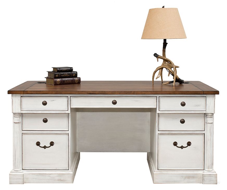 The appearance of Durham Rustic Wood Double Pedestal Executive Desk In White designed by Martin Furniture in the country / farmhouse interior design. This white piece of furniture  was selected by 1StopBedrooms from Durham Collection to add a touch of cosiness and style into your home. Sku: IMDU680. Material: Wood. Product Type: Office Desk. Image1