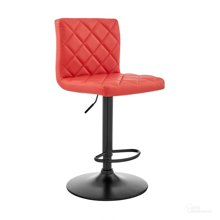 The appearance of Duval Adjustable Swivel Bar Stool In Red designed by Armen Living in the modern / contemporary interior design. This red piece of furniture  was selected by 1StopBedrooms from Duval Collection to add a touch of cosiness and style into your home. Sku: LCDUBABLRED. Material: Wood. Product Type: Barstool. Image1