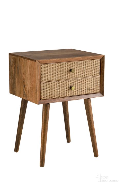 The appearance of Dylan Two Drawer End Table In Chestnut designed by Martin Svensson Home in the transitional interior design. This chestnut piece of furniture  was selected by 1StopBedrooms from Dylan Collection to add a touch of cosiness and style into your home. Sku: 3705122. Material: Wood. Product Type: End Table. Image1