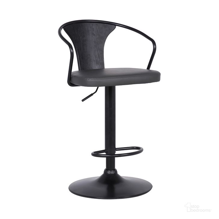 The appearance of Eagle Adjustable Height Swivel Gray Faux Leather and Black Wood Bar Stool with Black Metal Base designed by Armen Living in the modern / contemporary interior design. This gray piece of furniture  was selected by 1StopBedrooms from Eagle Collection to add a touch of cosiness and style into your home. Sku: LCEASWBABLGR. Material: Steel. Product Type: Barstool. Image1