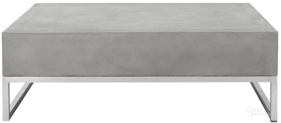 The appearance of Eartha Dark Grey Modern Concrete Indoor/Outdoor Coffee Table designed by Safavieh in the modern / contemporary interior design. This dark grey piece of furniture  was selected by 1StopBedrooms from Safavieh VNN Collection to add a touch of cosiness and style into your home. Sku: VNN1017A. Product Type: Coffee Table. Image1