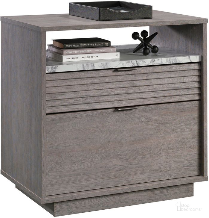 The appearance of East Rock Lateral File In Ashen Oak designed by Sauder in the transitional interior design. This ashen oak piece of furniture  was selected by 1StopBedrooms from East Rock Collection to add a touch of cosiness and style into your home. Sku: 431765. Product Type: File Cabinet. Material: Engineered Wood. Image1