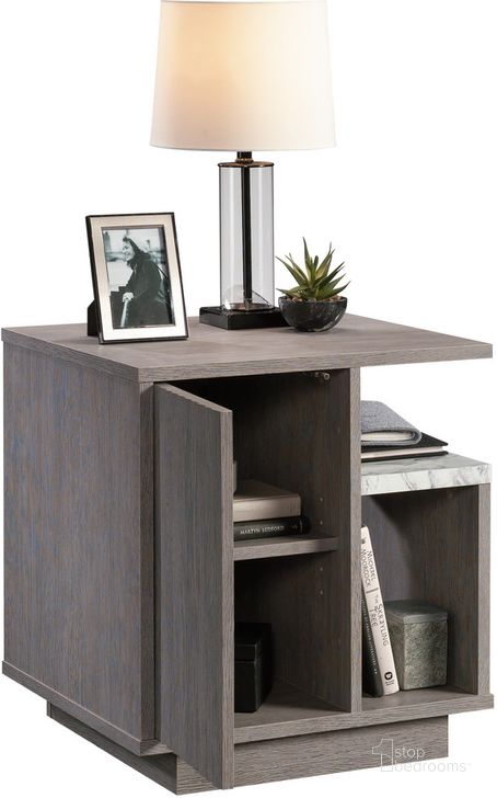 The appearance of East Rock Night Stand In Ashen Oak designed by Sauder in the transitional interior design. This ashen oak piece of furniture  was selected by 1StopBedrooms from East Rock Collection to add a touch of cosiness and style into your home. Sku: 431756. Product Type: Nightstand. Material: Engineered Wood. Image1