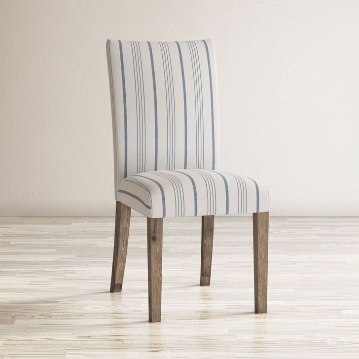 The appearance of Eastern Tides Wire-Brushed Acacia Upholstered Parsons Dining Chair Set of 2 In Blue Stripe designed by Jofran in the traditional interior design. This blue stripe piece of furniture  was selected by 1StopBedrooms from Eastern Tides Collection to add a touch of cosiness and style into your home. Sku: 2148-392KD. Material: Wood. Product Type: Dining Chair. Image1