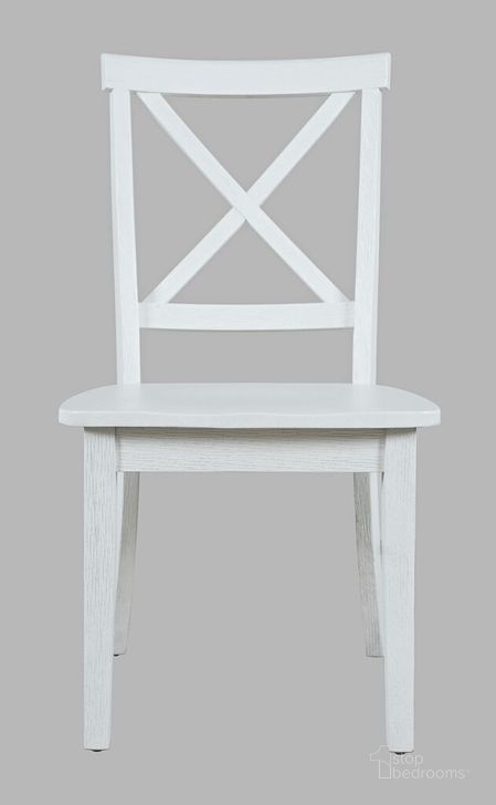 The appearance of Eastern Tides Wire-Brushed Acacia X-Back Acacia Dining Chair Set of 2 In Brushed White designed by Jofran in the traditional interior design. This white piece of furniture  was selected by 1StopBedrooms from Eastern Tides Collection to add a touch of cosiness and style into your home. Sku: 2146-370KD. Product Type: Dining Chair. Material: MDF. Image1