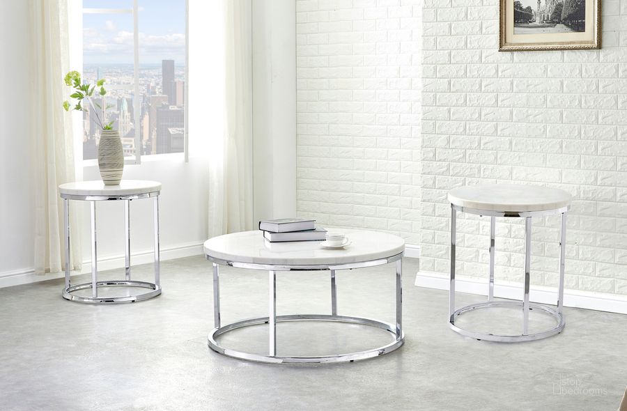 The appearance of Echo 3-Piece Occasional Table Set In White designed by Steve Silver in the  interior design. This white piece of furniture  was selected by 1StopBedrooms from Echo Collection to add a touch of cosiness and style into your home. Sku: EC100WC;EC100WE;EC100WE. Product Type: Occasional Table Set. Material: Stainless Steel. Image1