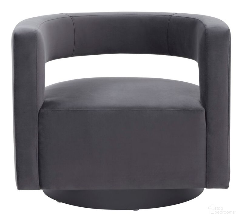 The appearance of Edgar Velvet Swivel Chair In Black and Grey - SFV4764C designed by Safavieh Couture in the modern / contemporary interior design. This black and grey piece of furniture  was selected by 1StopBedrooms from Edgar Collection to add a touch of cosiness and style into your home. Sku: SFV4764C. Material: Wood. Product Type: Swivel Chair. Image1