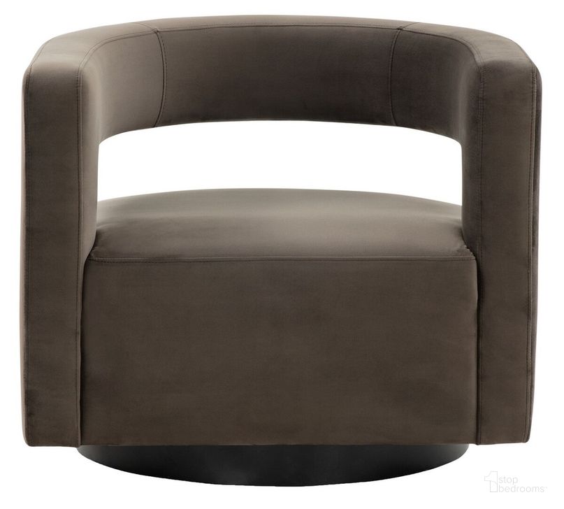 The appearance of Edgar Velvet Swivel Chair In Dark Grey designed by Safavieh Couture in the modern / contemporary interior design. This dark grey piece of furniture  was selected by 1StopBedrooms from Edgar Collection to add a touch of cosiness and style into your home. Sku: SFV4764A. Material: Wood. Product Type: Accent Chair. Image1
