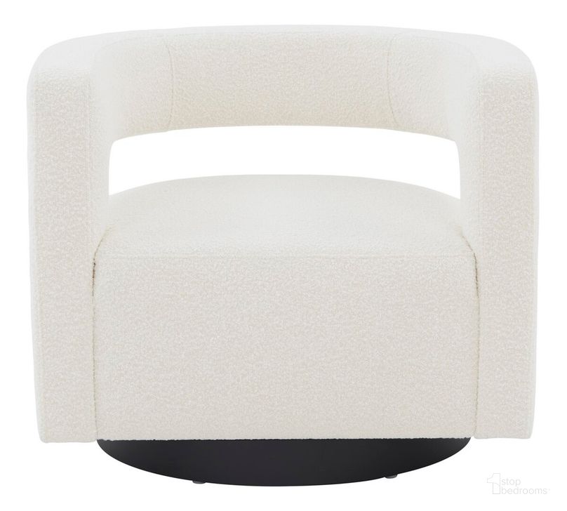 The appearance of Edgar Velvet Swivel Chair In Ivory/Black designed by Safavieh Couture in the modern / contemporary interior design. This ivory/black piece of furniture  was selected by 1StopBedrooms from Edgar Collection to add a touch of cosiness and style into your home. Sku: SFV4764D. Material: Wood. Product Type: Swivel Chair. Image1