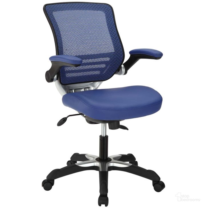 The appearance of Edge Blue Vinyl Office Chair EEI-595-BLU designed by Modway in the modern / contemporary interior design. This blue piece of furniture  was selected by 1StopBedrooms from Edge Collection to add a touch of cosiness and style into your home. Sku: EEI-595-BLU. Product Type: Office Chair. Material: Iron. Image1