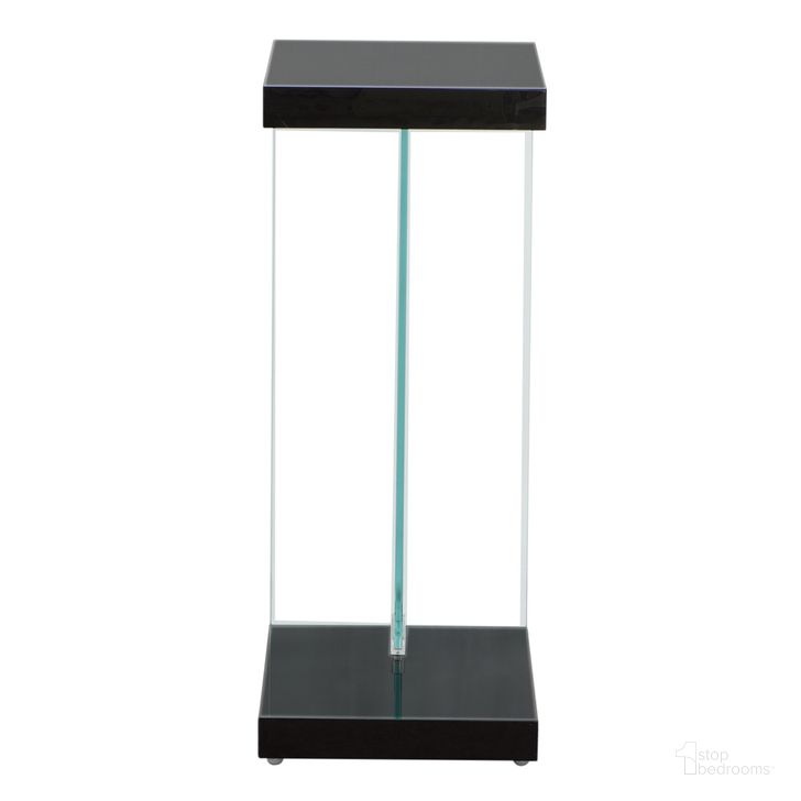 The appearance of Elaina Black Chairside End Table designed by Steve Silver in the modern / contemporary interior design. This black piece of furniture  was selected by 1StopBedrooms from Elaina Collection to add a touch of cosiness and style into your home. Sku: EL150CEBG. Material: Glass. Product Type: End Table. Image1