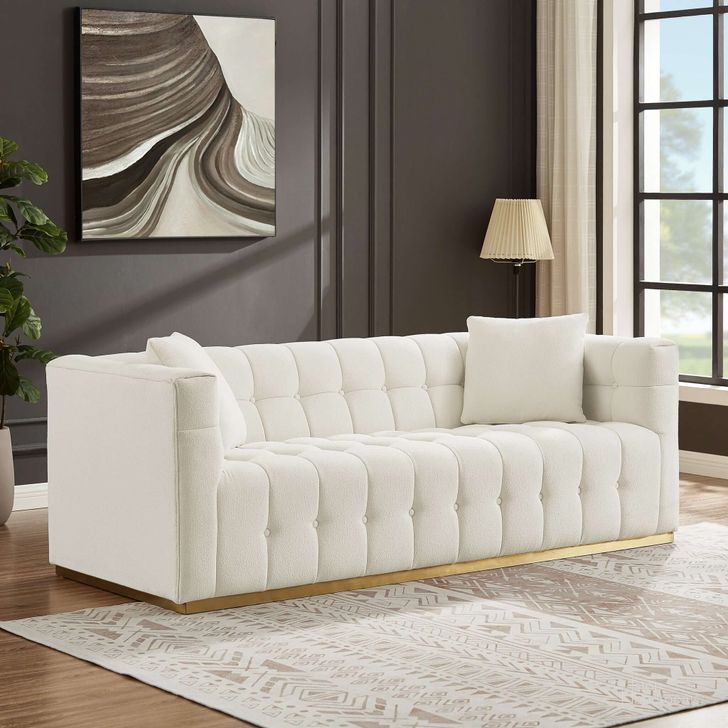 The appearance of Eleanor Beige Boucle Sofa designed by Ashcroft Furniture in the transitional interior design. This beige piece of furniture  was selected by 1StopBedrooms from Eleanor Collection to add a touch of cosiness and style into your home. Sku: AFC00475. Material: Wood. Product Type: Sofa. Image1