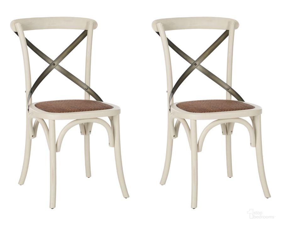 The appearance of Eleanor Ivory and Medium Brown X-Back Farmhouse Side Chair Set of 2 designed by Safavieh in the country / farmhouse interior design. This antique white piece of furniture  was selected by 1StopBedrooms from Eleanor Collection to add a touch of cosiness and style into your home. Sku: AMH9501A-SET2. Product Type: Dining Chair. Material: Stainless Steel. Image1