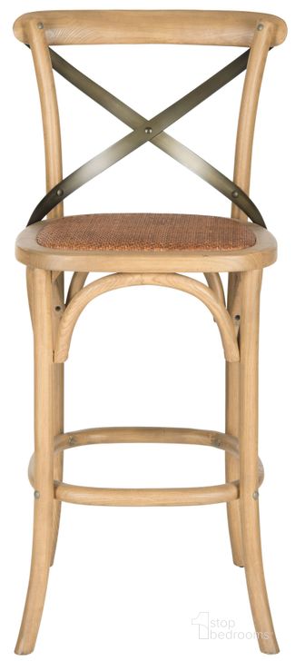 The appearance of Eleanor Weathered Oak and Medium Brown X-Back Bar Stool designed by Safavieh in the traditional interior design. This weathered oak piece of furniture  was selected by 1StopBedrooms from Eleanor Collection to add a touch of cosiness and style into your home. Sku: AMH9503C. Product Type: Barstool. Material: Stainless Steel. Image1