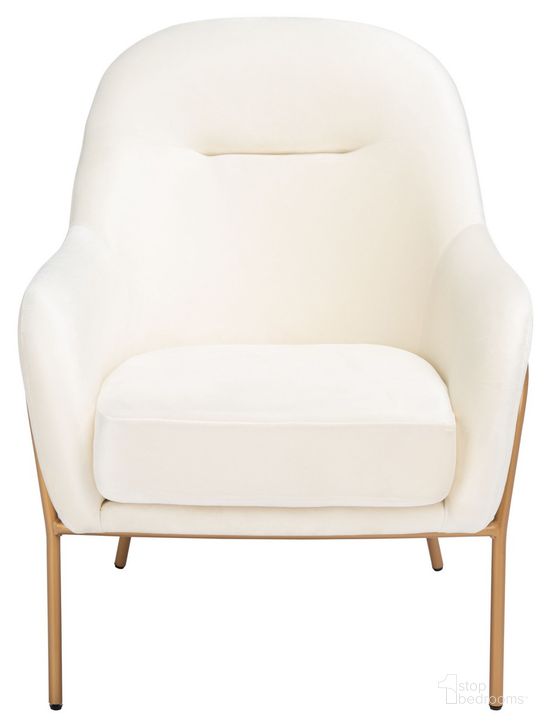 The appearance of Eleazer Velvet Accent Chair in Cream designed by Safavieh in the modern / contemporary interior design. This cream piece of furniture  was selected by 1StopBedrooms from Eleazer Collection to add a touch of cosiness and style into your home. Sku: ACH6202A. Material: Wood. Product Type: Accent Chair. Image1