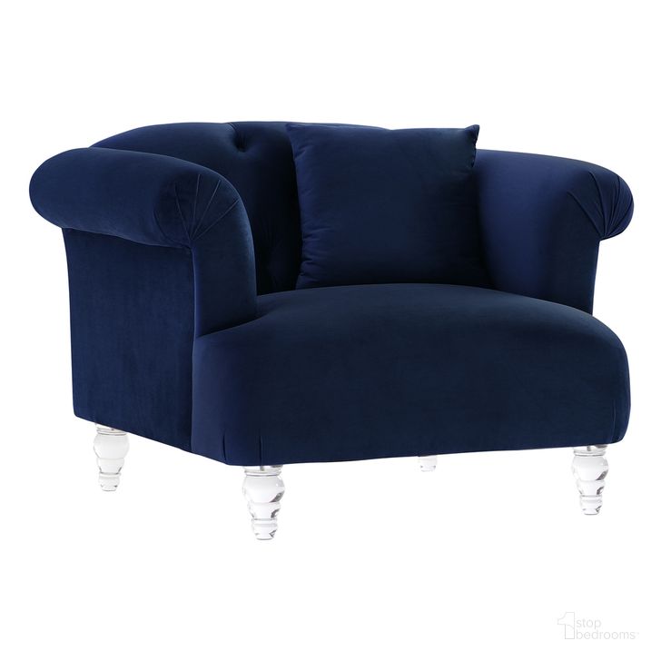 The appearance of Elegance Contemporary Chair In Blue Velvet with Acrylic Legs designed by Armen Living in the glam interior design. This blue piece of furniture  was selected by 1StopBedrooms from Elegance Collection to add a touch of cosiness and style into your home. Sku: LCEG1BLUE. Product Type: Sofa Chair. Material: Velvet. Image1