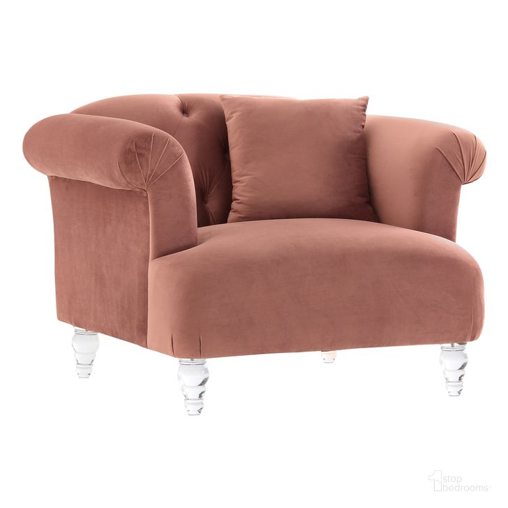 The appearance of Elegance Contemporary Chair In Blush Velvet with Acrylic Legs designed by Armen Living in the modern / contemporary interior design. This blush piece of furniture  was selected by 1StopBedrooms from Elegance Collection to add a touch of cosiness and style into your home. Sku: LCEG1BLUSH. Product Type: Sofa Chair. Material: Velvet. Image1