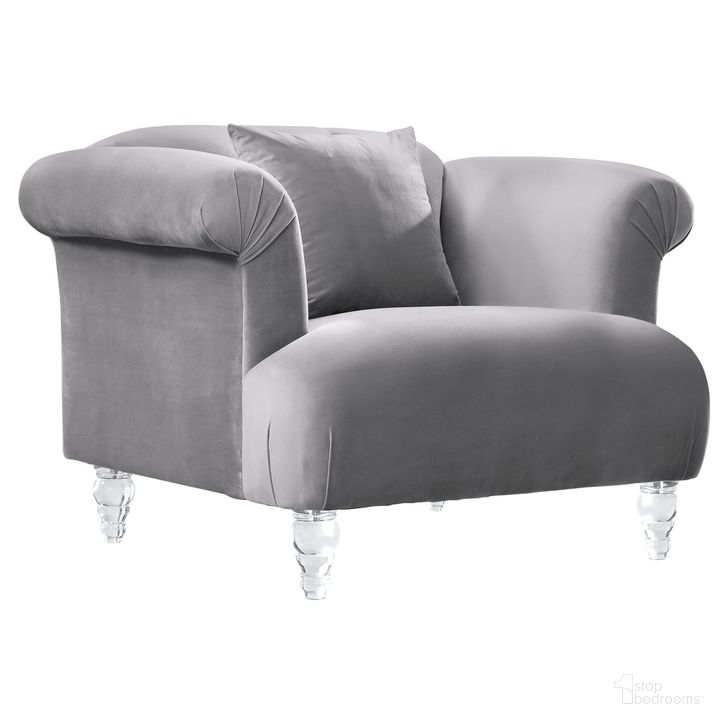 The appearance of Elegance Contemporary Sofa Chair In Gray Velvet with Acrylic Legs designed by Armen Living in the glam interior design. This gray piece of furniture  was selected by 1StopBedrooms from Elegance Collection to add a touch of cosiness and style into your home. Sku: LCEG1GR. Product Type: Sofa Chair. Material: Acrylic. Image1