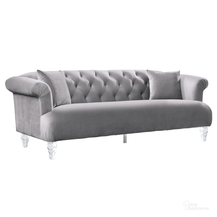 The appearance of Elegance Contemporary Sofa In Gray Velvet with Acrylic Legs designed by Armen Living in the glam interior design. This gray piece of furniture  was selected by 1StopBedrooms from Elegance Collection to add a touch of cosiness and style into your home. Sku: LCEG3GR. Product Type: Sofa. Material: Velvet. Image1