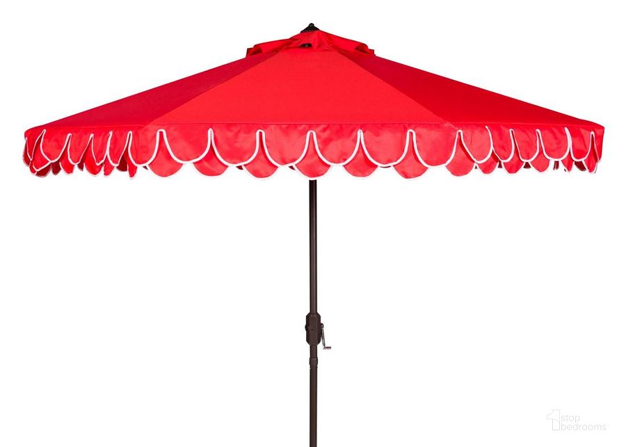 The appearance of Elegant Red and White Valance 9 Auto Tilt Umbrella designed by Safavieh in the glam interior design. This red and white piece of furniture  was selected by 1StopBedrooms from Elegant Collection to add a touch of cosiness and style into your home. Sku: PAT8006D. Material: Aluminum. Product Type: Umbrella. Image1