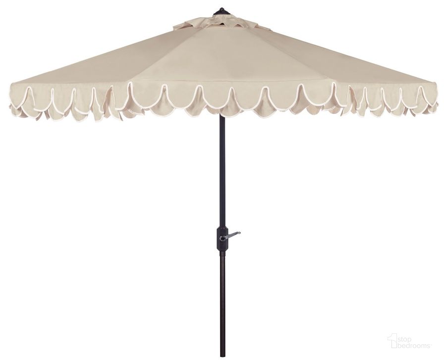The appearance of Elegant Valance 11Ft Rnd Umbrella PAT8106C designed by Safavieh in the glam interior design. This white beige piece of furniture  was selected by 1StopBedrooms from Elegant Collection to add a touch of cosiness and style into your home. Sku: PAT8106C. Material: Aluminum. Product Type: Umbrella. Image1