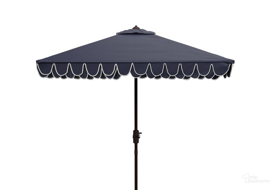 The appearance of Elegant Valance 7.5 Ft Square Umbrella PAT8406A designed by Safavieh in the glam interior design. This white navy piece of furniture  was selected by 1StopBedrooms from Elegant Collection to add a touch of cosiness and style into your home. Sku: PAT8406A. Material: Aluminum. Product Type: Umbrella. Image1