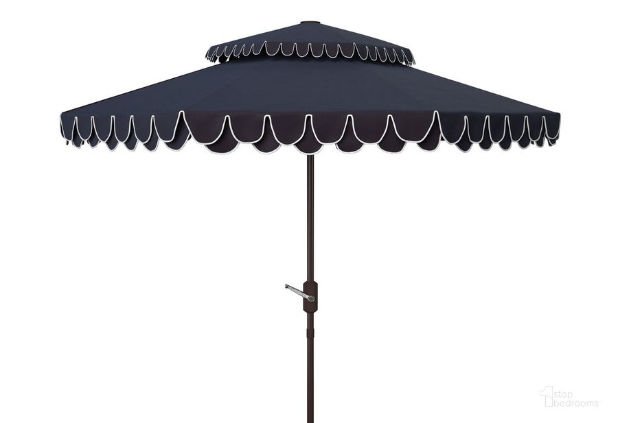 The appearance of Elegant Valance 9Ft Double Top Umbrella PAT8206A designed by Safavieh in the glam interior design. This white navy piece of furniture  was selected by 1StopBedrooms from Elegant Collection to add a touch of cosiness and style into your home. Sku: PAT8206A. Material: Aluminum. Product Type: Umbrella. Image1