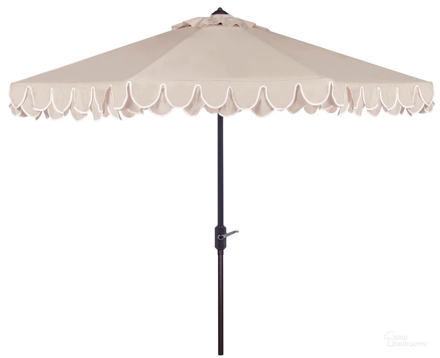 The appearance of Elegant Valance Beige and White UV-Resistant 9 Auto Tilt Umbrella designed by Safavieh in the glam interior design. This white beige piece of furniture  was selected by 1StopBedrooms from Elegant Collection to add a touch of cosiness and style into your home. Sku: PAT8006C. Material: Aluminum. Product Type: Umbrella. Image1