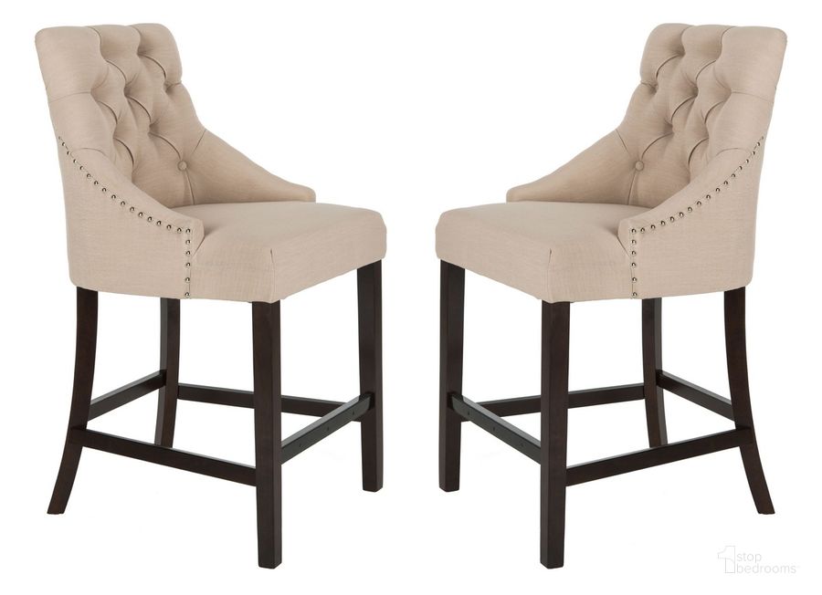 The appearance of Eleni Beige Tufted Wing Back Counter Stool Set of 2 designed by Safavieh in the modern / contemporary interior design. This beige piece of furniture  was selected by 1StopBedrooms from Eleni Collection to add a touch of cosiness and style into your home. Sku: BST6305E-SET2. Material: Wood. Product Type: Barstool. Image1