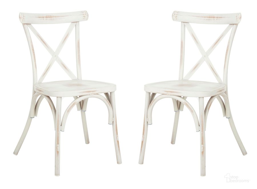 The appearance of Elia Distressed White Stackable Chair Set of 2 designed by Safavieh in the traditional interior design. This distressed white piece of furniture  was selected by 1StopBedrooms from Safavieh PAT Collection to add a touch of cosiness and style into your home. Sku: PAT4029A-SET2. Product Type: Chair. Material: Aluminium. Image1