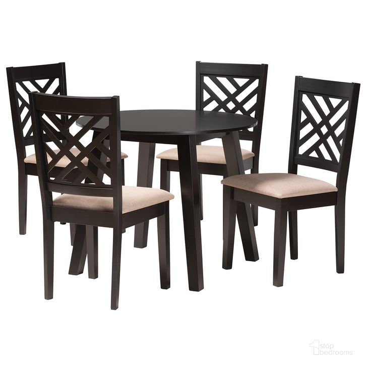 The appearance of Ellie Wood 5 Piece Dining Set In Beige and Dark Brown designed by Baxton Studio in the modern / contemporary interior design. This beige and dark brown piece of furniture  was selected by 1StopBedrooms from Ellie Collection to add a touch of cosiness and style into your home. Sku: Ellie-Sand/Dark Brown-5PC Dining Set. Product Type: Dining Room Set. Material: Rubberwood. Image1