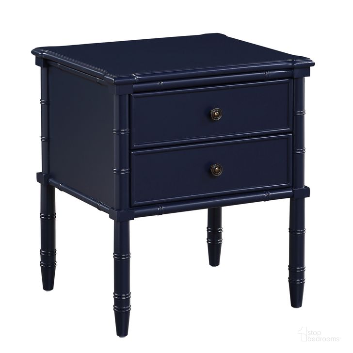 The appearance of Ellison 2 Drawer Nightstand In Midnight Blue designed by Comfort Pointe in the transitional interior design. This midnight blue piece of furniture  was selected by 1StopBedrooms from Ellison Collection to add a touch of cosiness and style into your home. Sku: 826-10-14. Product Type: Nightstand. Material: Poplar. Image1