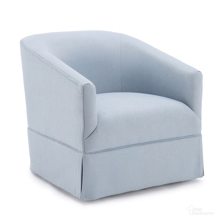 The appearance of Elm Skirted Swivel Chair In Sky Blue designed by Comfort Pointe in the transitional interior design. This sky blue piece of furniture  was selected by 1StopBedrooms from Elm Collection to add a touch of cosiness and style into your home. Sku: 8099-06. Material: Wood. Product Type: Swivel Chair. Image1