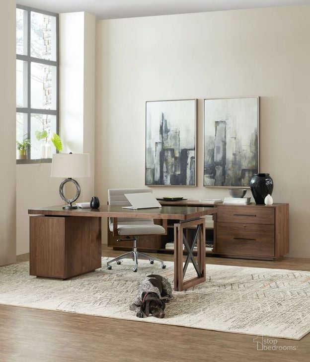 The appearance of Elon Medium Wood 64" Home Office Set designed by Hooker in the transitional interior design. This brown piece of furniture  was selected by 1StopBedrooms from Elon Collection to add a touch of cosiness and style into your home. Sku: 1650-10164-MWD;1650-10104-MWD;1650-10246-MWD;1650-30220-MWD. Material: Wood. Product Type: Home Office Set. Image1
