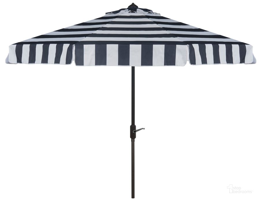 The appearance of Elsa Navy and White UV-Resistant Fashion Line 9 Auto Tilt Umbrella designed by Safavieh in the modern / contemporary interior design. This white navy piece of furniture  was selected by 1StopBedrooms from Elsa Collection to add a touch of cosiness and style into your home. Sku: PAT8003B. Material: Aluminum. Product Type: Umbrella. Image1