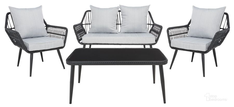 The appearance of Elsbeth 4Pc Living Set in Black and Grey designed by Safavieh in the modern / contemporary interior design. This black and grey piece of furniture  was selected by 1StopBedrooms from Elsbeth Collection to add a touch of cosiness and style into your home. Sku: PAT9029A. Material: Steel. Product Type: Outdoor Set. Image1