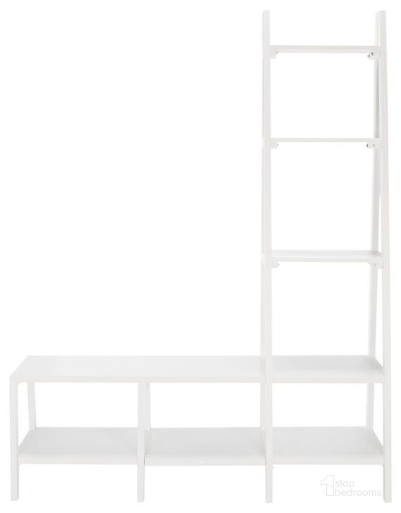 The appearance of Elwin 7 Shelf Etegere in White designed by Safavieh in the country / farmhouse interior design. This white piece of furniture  was selected by 1StopBedrooms from Elwin Collection to add a touch of cosiness and style into your home. Sku: ETG2102A. Material: Wood. Product Type: Etagere. Image1
