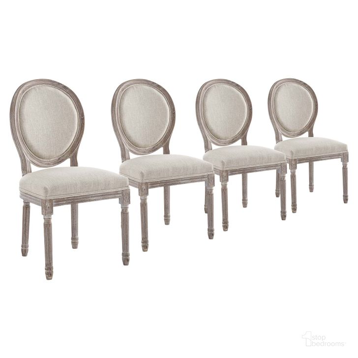 The appearance of Emanate Beige Dining Side Chair Upholstered Fabric Set of 4 designed by Modway in the modern / contemporary interior design. This beige piece of furniture  was selected by 1StopBedrooms from Emanate Collection to add a touch of cosiness and style into your home. Sku: EEI-3468-BEI. Material: Wood. Product Type: Side Chair. Image1