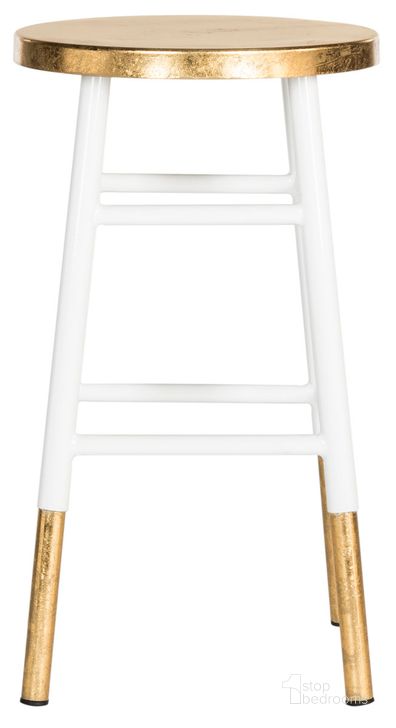 The appearance of Emery White and Dipped Gold Leaf Counter Stool designed by Safavieh in the modern / contemporary interior design. This white and gold piece of furniture  was selected by 1StopBedrooms from Emery Collection to add a touch of cosiness and style into your home. Sku: FOX3231D. Product Type: Barstool. Material: Iron. Image1
