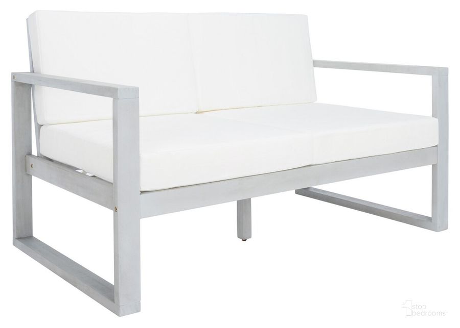 The appearance of Emiko Outdoor Bench in Beige PAT7302B designed by Safavieh in the modern / contemporary interior design. This gray and beige piece of furniture  was selected by 1StopBedrooms from Emiko Collection to add a touch of cosiness and style into your home. Sku: PAT7302B. Material: Wood. Product Type: Outdoor Bench. Image1