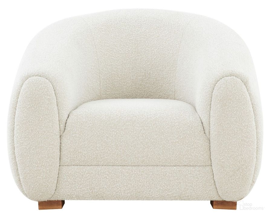 The appearance of Emiliana Boucle Accent Chair In Ivory designed by Safavieh Couture in the glam interior design. This ivory piece of furniture  was selected by 1StopBedrooms from Emiliana Collection to add a touch of cosiness and style into your home. Sku: SFV4769A. Material: Wood. Product Type: Accent Chair. Image1