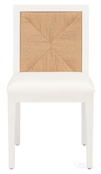 The appearance of Emilio Woven Dining Chair In White And Natural designed by Safavieh Couture in the modern / contemporary interior design. This white and natural piece of furniture  was selected by 1StopBedrooms from Emilio Collection to add a touch of cosiness and style into your home. Sku: SFV4123C-SET2. Material: Wood. Product Type: Dining Chair. Image1