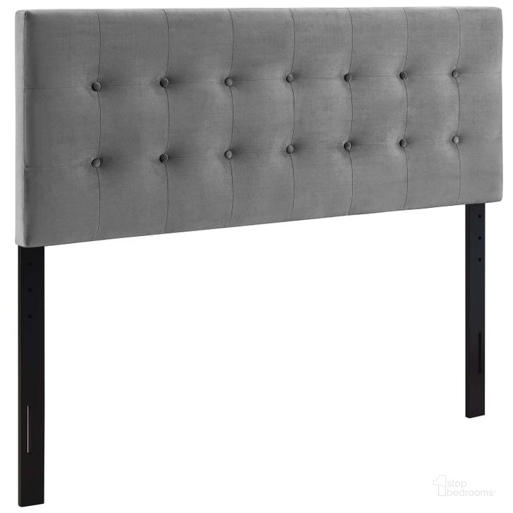 The appearance of Emily Gray Full Biscuit Tufted Performance Velvet Headboard designed by Modway in the modern / contemporary interior design. This gray velvet piece of furniture  was selected by 1StopBedrooms from Emily Collection to add a touch of cosiness and style into your home. Sku: MOD-6115-GRY. Product Type: Headboard. Bed Size: Full. Material: MDF. Image1