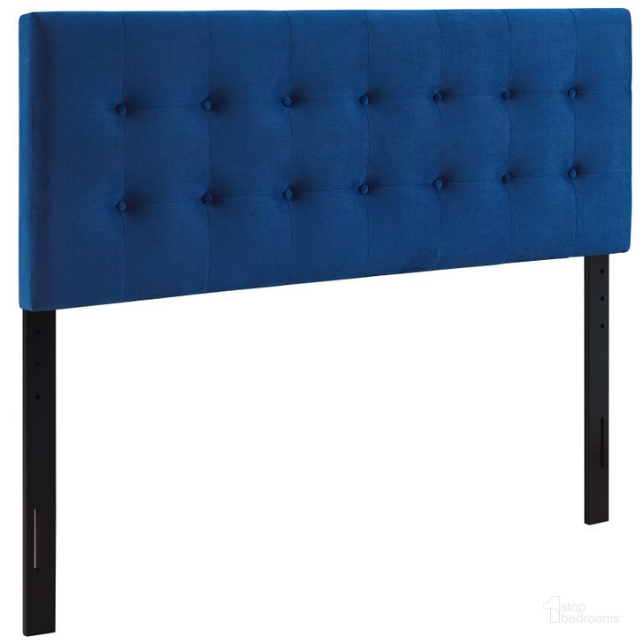 The appearance of Emily Navy Full Biscuit Tufted Performance Velvet Headboard designed by Modway in the modern / contemporary interior design. This blue velvet piece of furniture  was selected by 1StopBedrooms from Emily Collection to add a touch of cosiness and style into your home. Sku: MOD-6115-NAV. Product Type: Headboard. Bed Size: Full. Material: MDF. Image1
