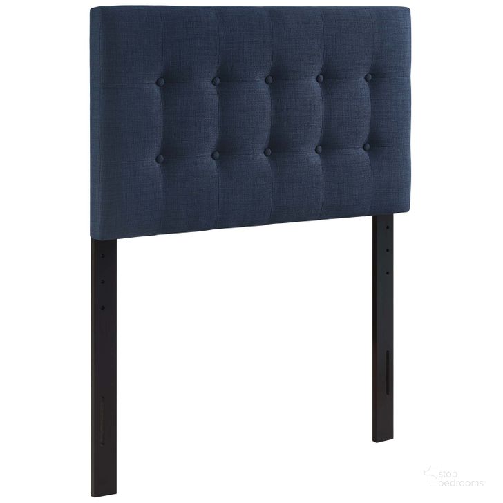 The appearance of Emily Navy Twin Upholstered Fabric Headboard designed by Modway in the modern / contemporary interior design. This navy piece of furniture  was selected by 1StopBedrooms from Emily Collection to add a touch of cosiness and style into your home. Sku: MOD-5176-NAV. Product Type: Headboard. Bed Size: Twin. Material: MDF. Image1