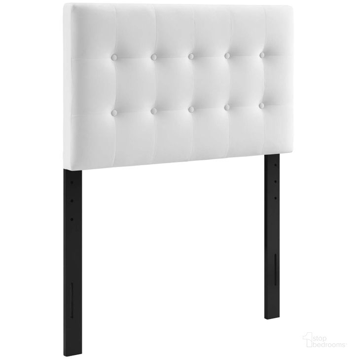 The appearance of Emily White Twin Biscuit Tufted Performance Velvet Headboard designed by Modway in the modern / contemporary interior design. This white velvet piece of furniture  was selected by 1StopBedrooms from Emily Collection to add a touch of cosiness and style into your home. Sku: MOD-6114-WHI. Product Type: Headboard. Bed Size: Twin. Material: MDF. Image1
