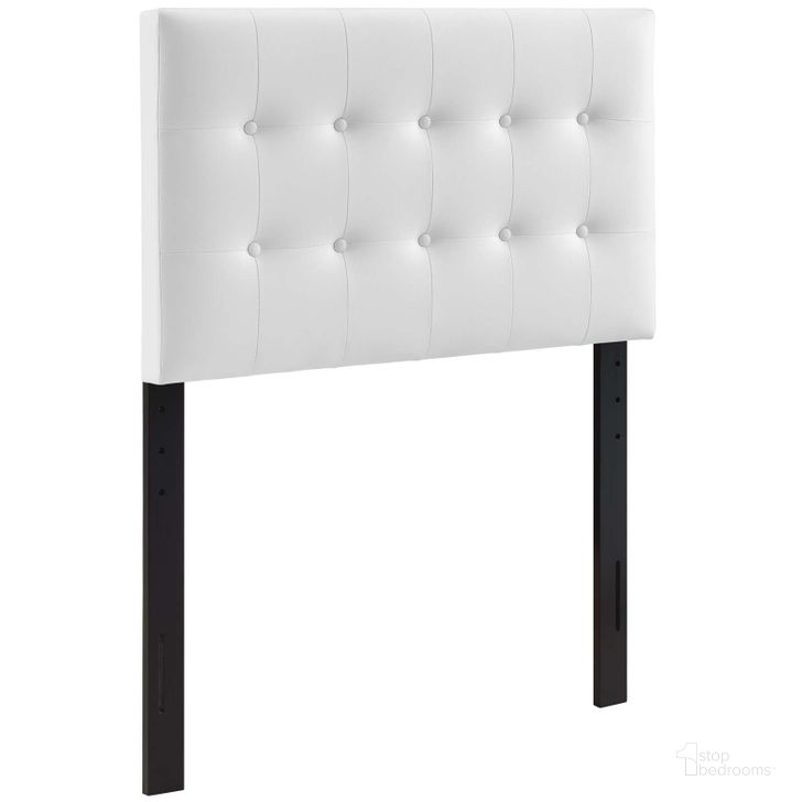 The appearance of Emily White Twin Upholstered Vinyl Headboard designed by Modway in the modern / contemporary interior design. This white piece of furniture  was selected by 1StopBedrooms from Emily Collection to add a touch of cosiness and style into your home. Sku: MOD-5177-WHI. Product Type: Headboard. Bed Size: Twin. Material: MDF. Image1