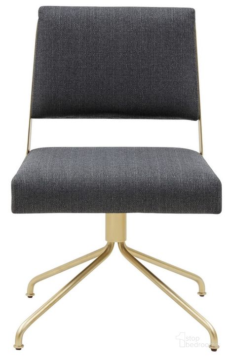 The appearance of Emmeline Swivel Office Chair In Slate Grey And Gold designed by Safavieh Couture in the modern / contemporary interior design. This grey piece of furniture  was selected by 1StopBedrooms from Emmeline Collection to add a touch of cosiness and style into your home. Sku: SFV4758B. Material: Wood. Product Type: Desk Chair. Image1