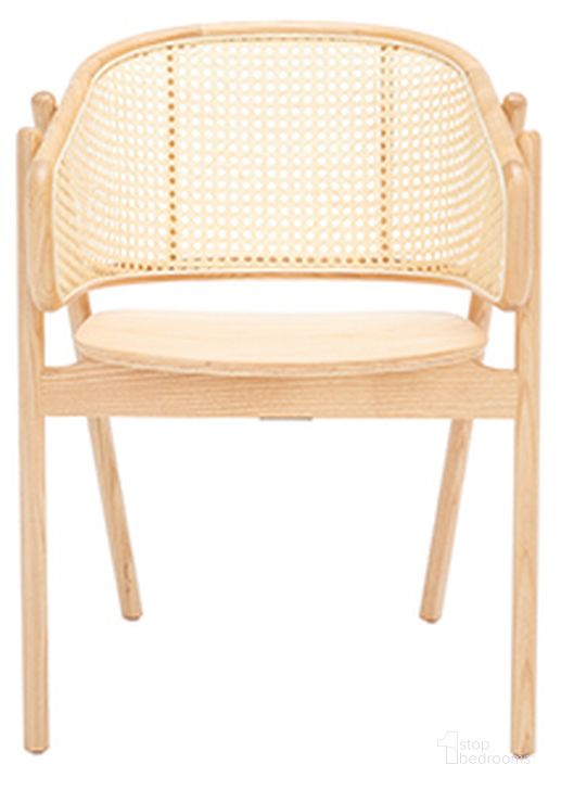 The appearance of Emmy Rattan Back Dining Chair In Natural designed by Safavieh Couture in the modern / contemporary interior design. This natural piece of furniture  was selected by 1StopBedrooms from Emmy Collection to add a touch of cosiness and style into your home. Sku: SFV4128B. Material: Wood. Product Type: Dining Chair. Image1